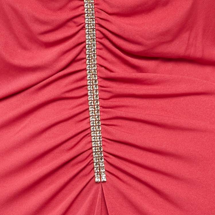 Pre Owned Emilio Pucci Pink Jersey Stud Detail Ruched Maxi Dress M