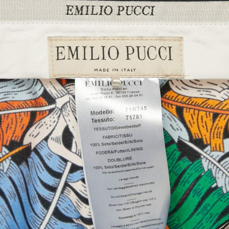 Pre Owned Emilio Pucci Multicolor Leaf Print Silk Tapered Trousers S