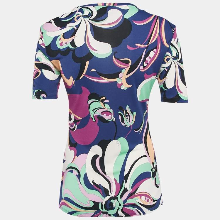 Pre Owned Emilio Pucci Multicolor Printed Jersey Round Neck Top M