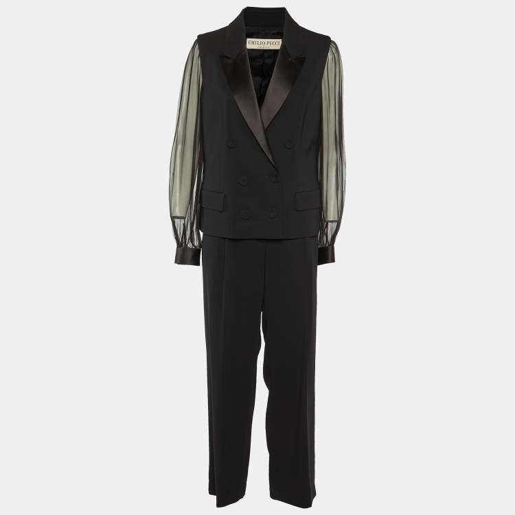 Pre Owned Emilio Pucci Black Crepe Double Breasted Pant Suit L