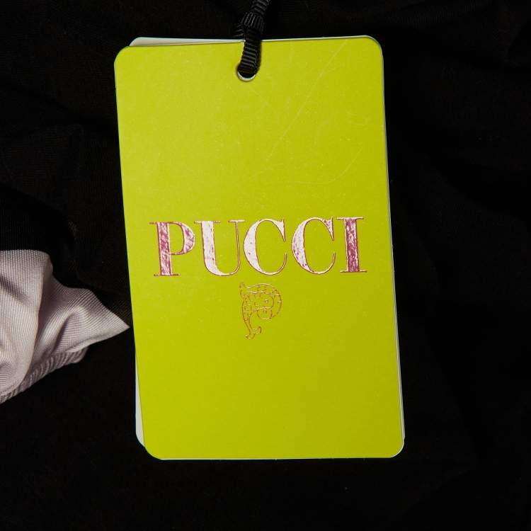 Pre Owned Pucci Black Cotton & Satin Puff Sleeve T-Shirt M