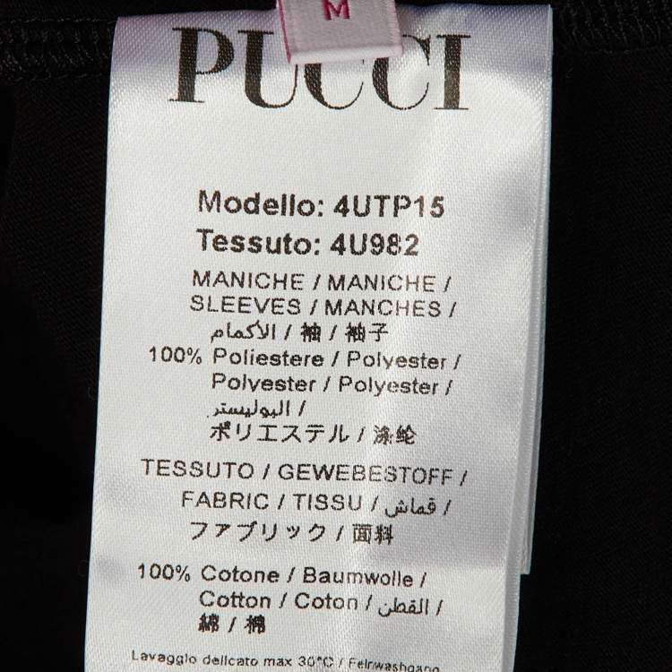 Pre Owned Pucci Black Cotton & Satin Puff Sleeve T-Shirt M