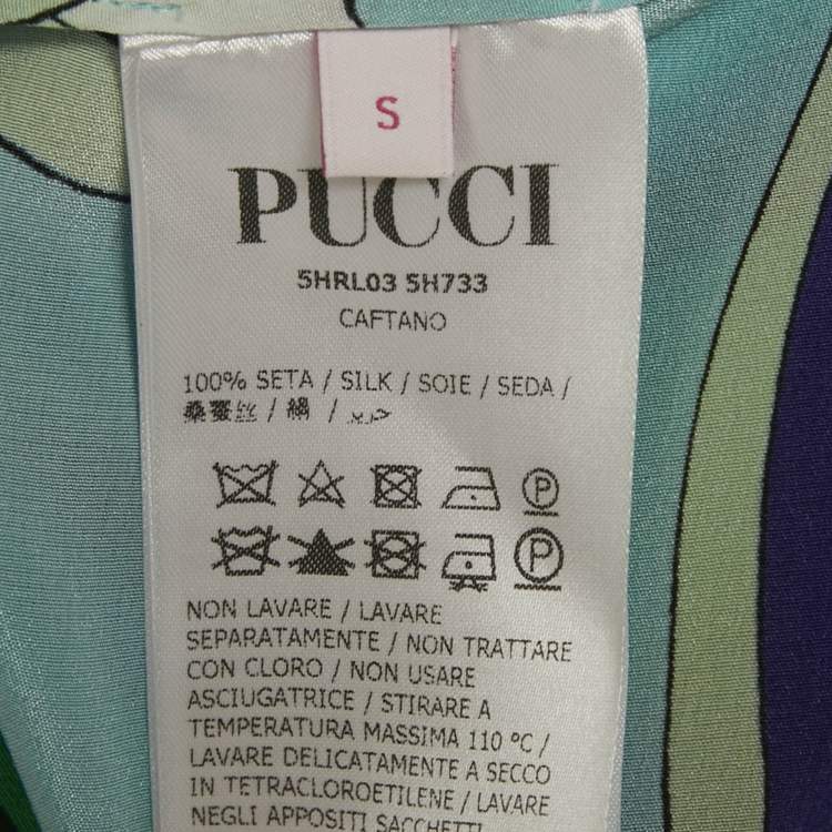 Pre Owned Emilio Pucci Green Printed Silk Mini Kaftan Dress S