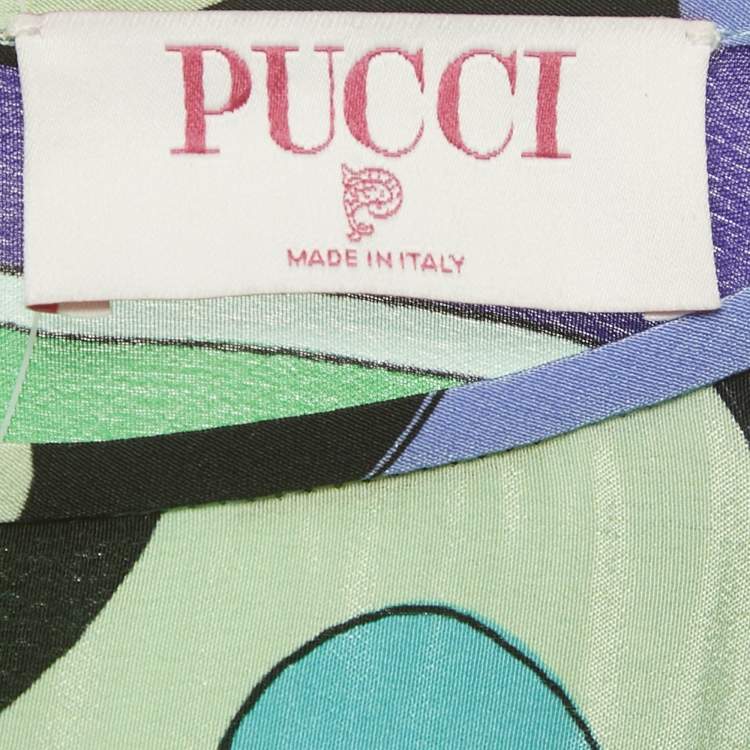 Pre Owned Emilio Pucci Green Printed Silk Mini Kaftan Dress S