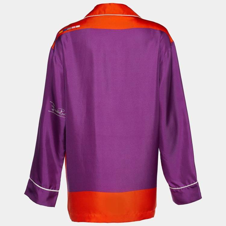 Pre Owned Emilio Pucci Purple/Orange Silk Logo Detail Pocket Top S
