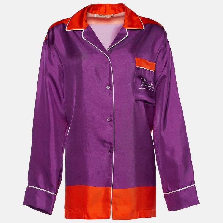 Pre Owned Emilio Pucci Purple/Orange Silk Logo Detail Pocket Top S