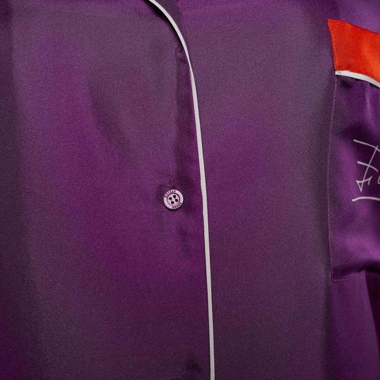 Pre Owned Emilio Pucci Purple/Orange Silk Logo Detail Pocket Top S