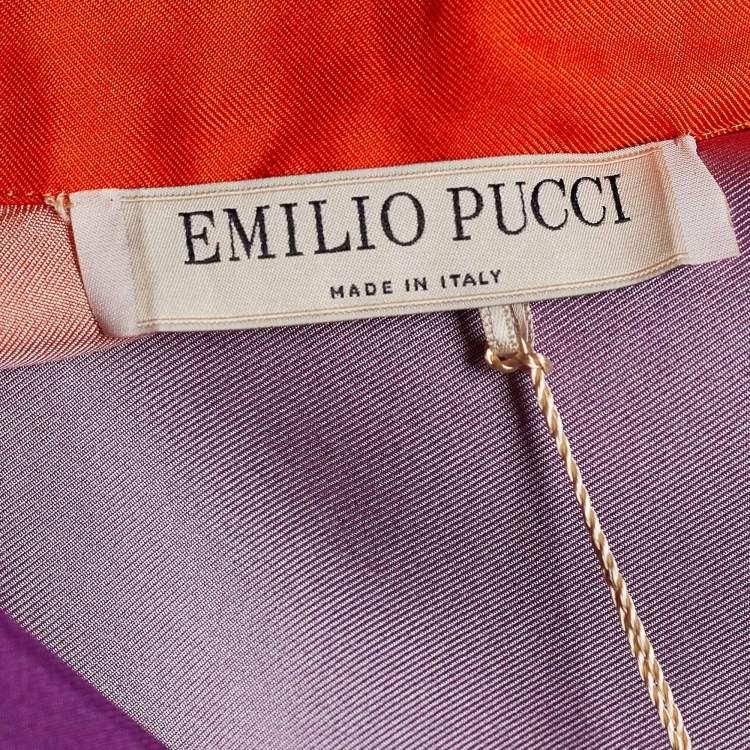 Pre Owned Emilio Pucci Purple/Orange Silk Logo Detail Pocket Top S