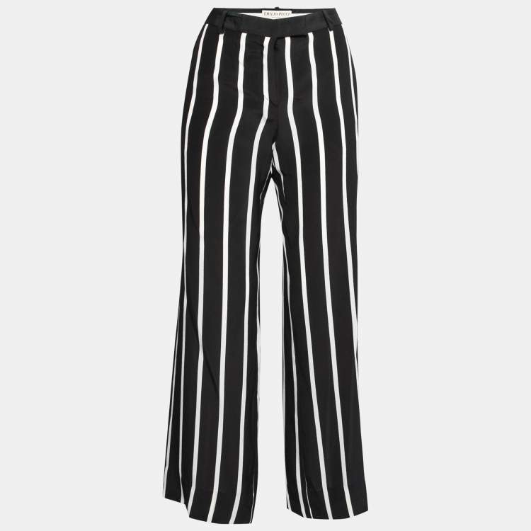 مملوكة مسبقًا Emilio Pucci Black Striped Silk Wide Leg Trousers M