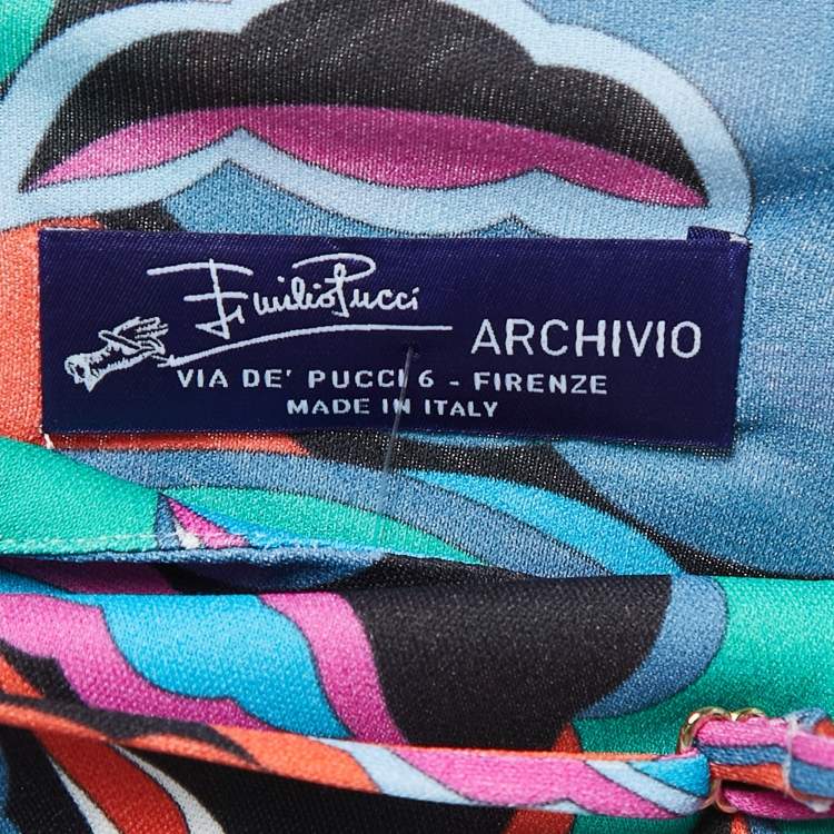 Pre Owned Emilio Pucci Multicolor Printed Jersey Strappy Wide-Leg Jumpsuit L