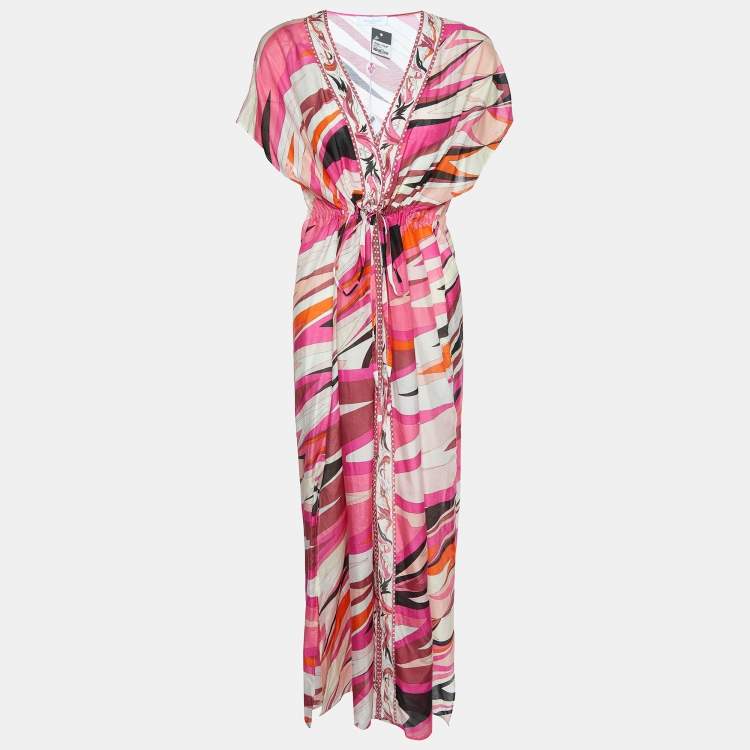 Pre Owned Emilio Pucci Multicolor Printed Cotton & Silk Kaftan Maxi Dress M