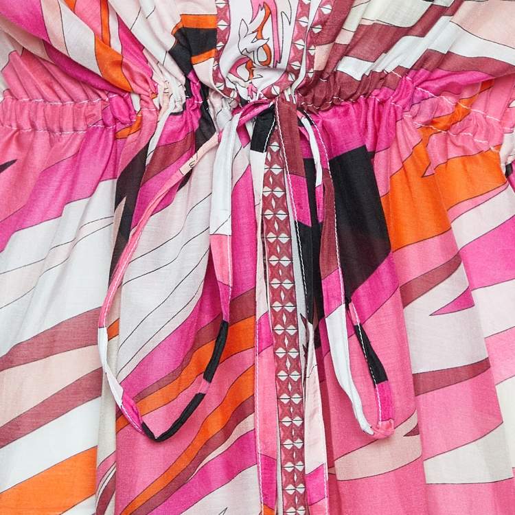 Pre Owned Emilio Pucci Multicolor Printed Cotton & Silk Kaftan Maxi Dress M