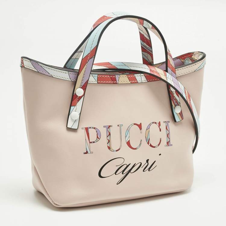 Pre Owned Emilio Pucci Pink/Multicolor Leather Capri Tote