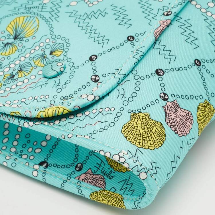 Pre Owned Emilio Pucci Green/Multicolor Conchiglie Print Fabric Pouch