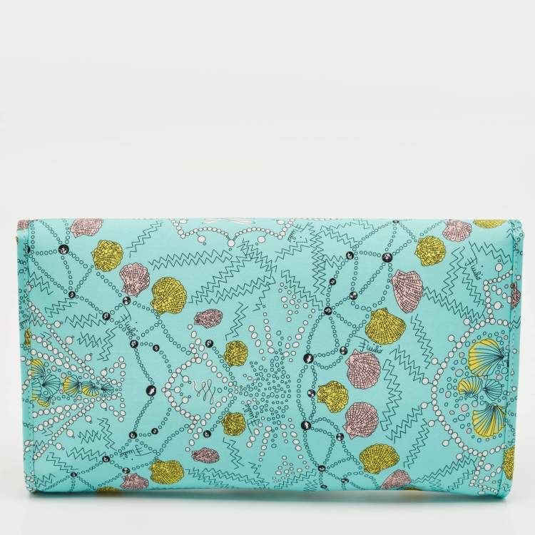Pre Owned Emilio Pucci Green/Multicolor Conchiglie Print Fabric Pouch