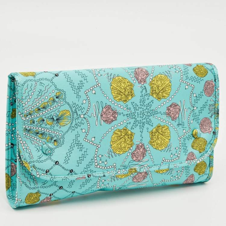 Pre Owned Emilio Pucci Green/Multicolor Conchiglie Print Fabric Pouch