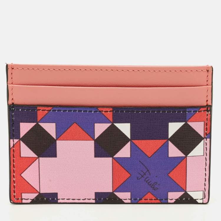 Pre Owned Emilio Pucci Multicolor Printed Leather Card Holder