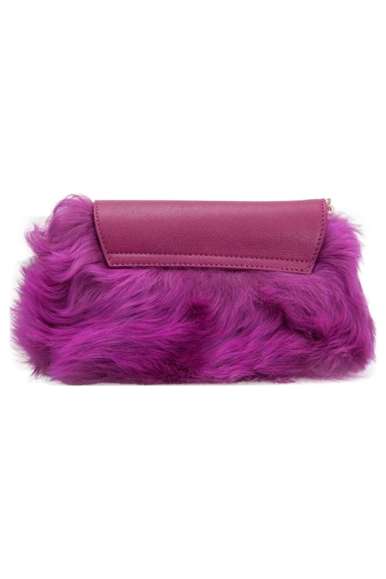 Pre Owned Emilio Pucci Fuchsia Fur and Leather Mini Newton Chain Shoulder Bag
