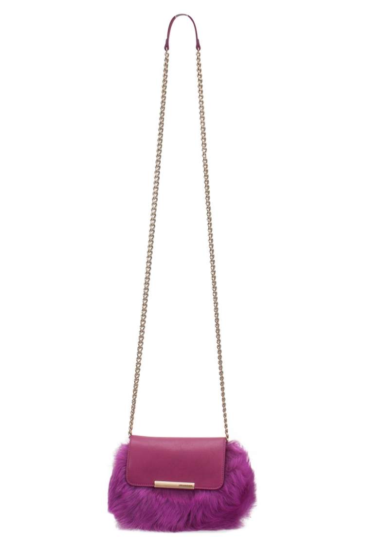 Pre Owned Emilio Pucci Fuchsia Fur and Leather Mini Newton Chain Shoulder Bag