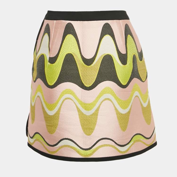Pre Owned Emilio Pucci Pink Wave Jacquard Mini Skirt M