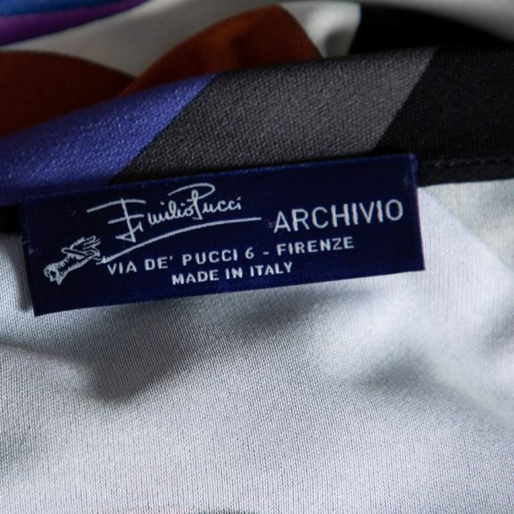 Pre Owned Emilio Pucci Archivio Multicolor Printed Jersey Feather Trim Top M