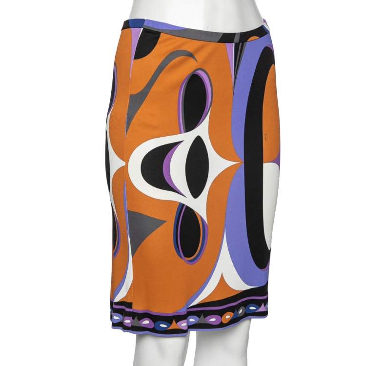 Pre Owned Emilio Pucci Archivio Multicolor Printed Jersey Skirt M