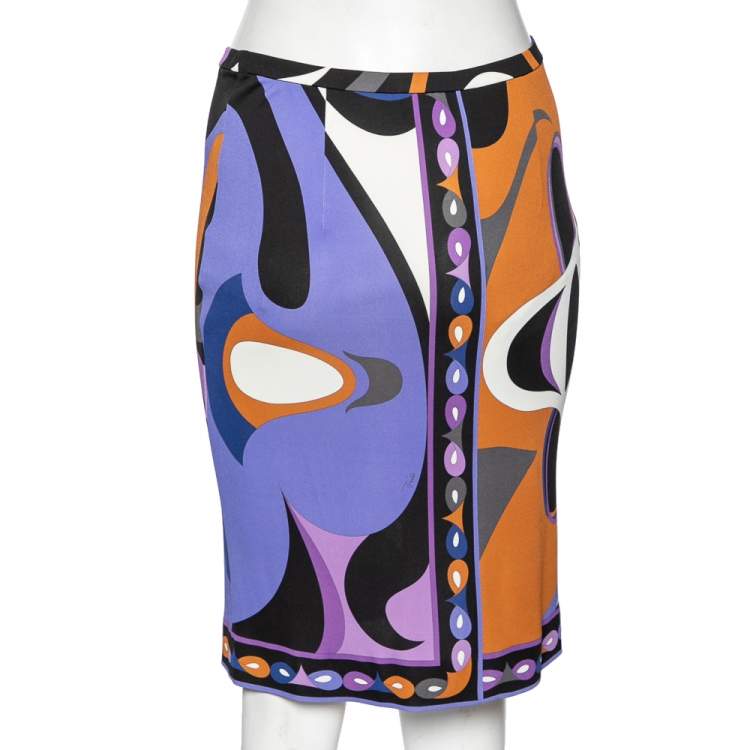 Pre Owned Emilio Pucci Archivio Multicolor Printed Jersey Skirt M