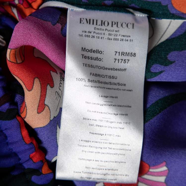Pre Owned Emilio Pucci Archivio Blue Printed Silk Bishop Sleeves Top M