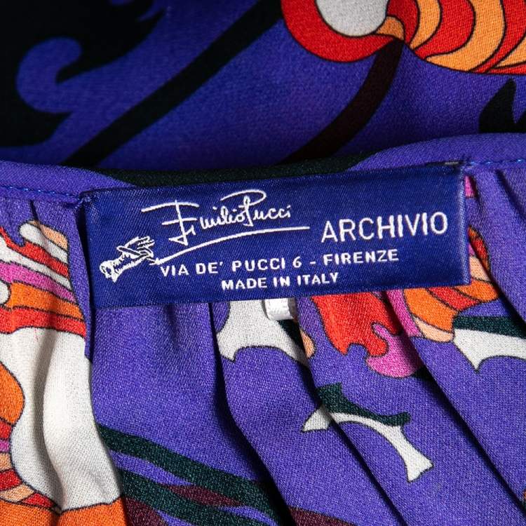 Pre Owned Emilio Pucci Archivio Blue Printed Silk Bishop Sleeves Top M
