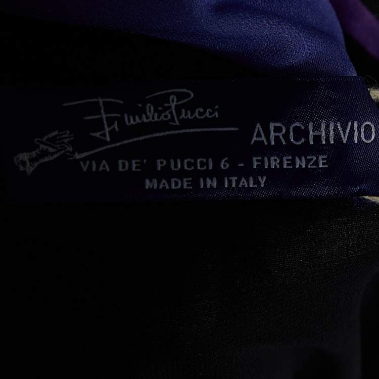 Pre Owned Emilio Pucci Archivio Multicolor Printed Jersey Shoulder Pad Detail Mini Dress L