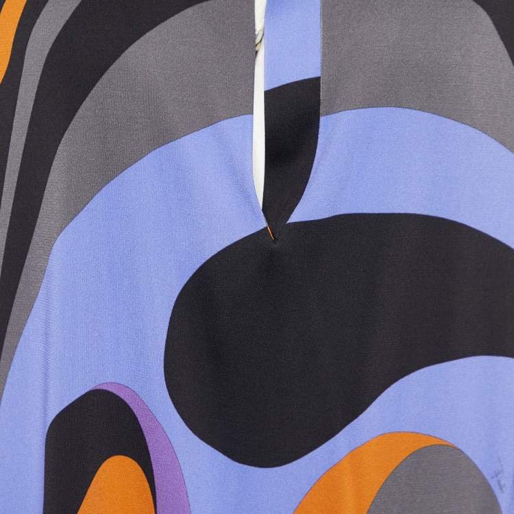 Pre Owned Emilio Pucci Archivio Multicolor Printed Jersey Shoulder Pad Detail Mini Dress L