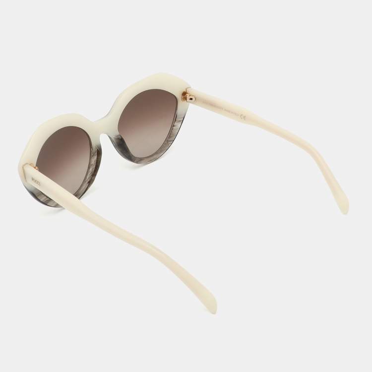 Pre Owned Emilio Pucci Cream/Brown Gradient EP0041 24K Cat-Eye Sunglasses