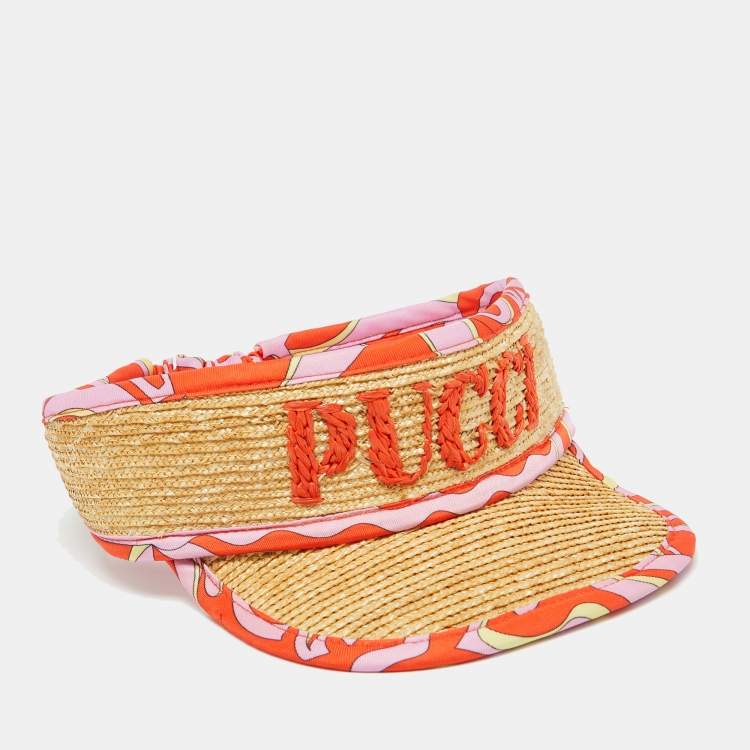Pre Owned Emilio Pucci Beige Vetrate Logo Embroidered Visor S
