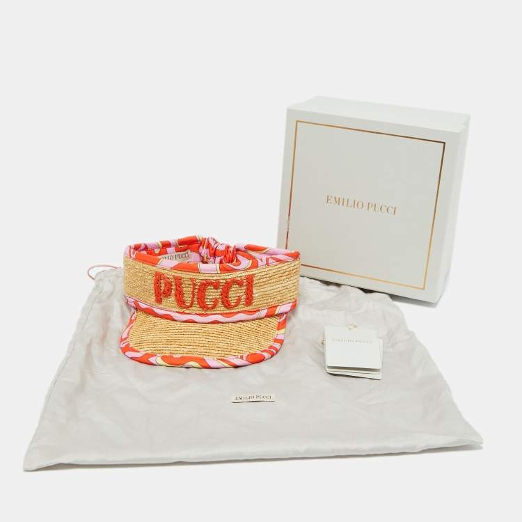 Pre Owned Emilio Pucci Beige Vetrate Logo Embroidered Visor S