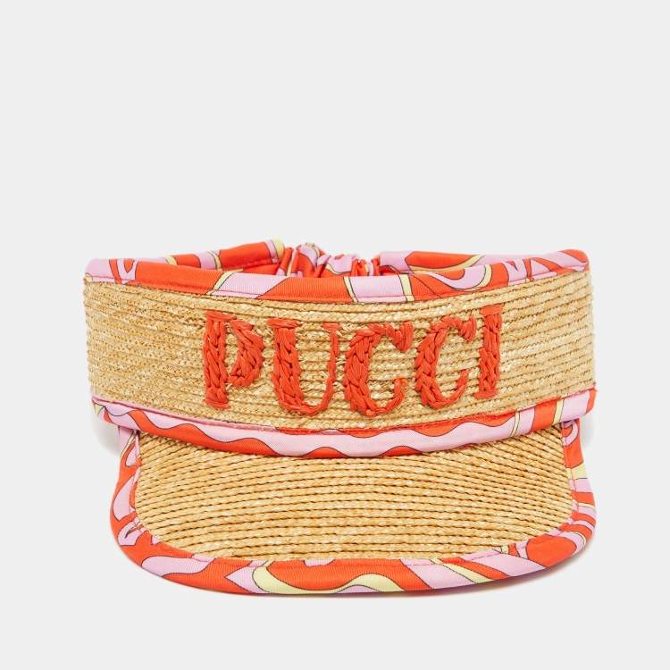 Pre Owned Emilio Pucci Beige Vetrate Logo Embroidered Visor S