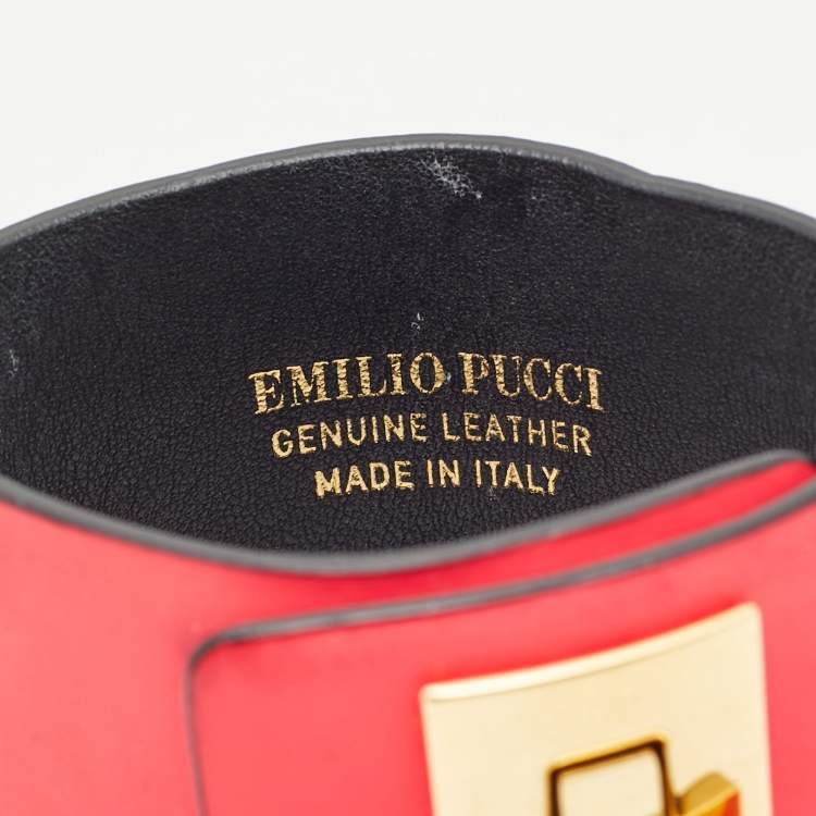 Pre Owned Emilio Pucci Neon Pink Leather Turnlock Wrap Bracelet S