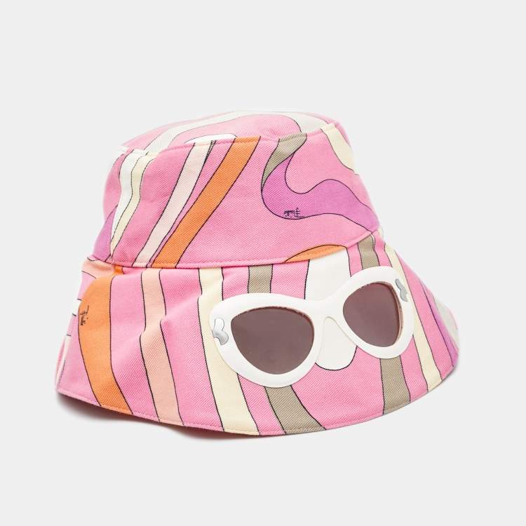 Pre Owned Emilio Pucci Pink Print Cotton Sunglass Detail Bucket Hat M