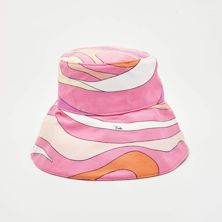 Pre Owned Emilio Pucci Pink Print Cotton Sunglass Detail Bucket Hat M