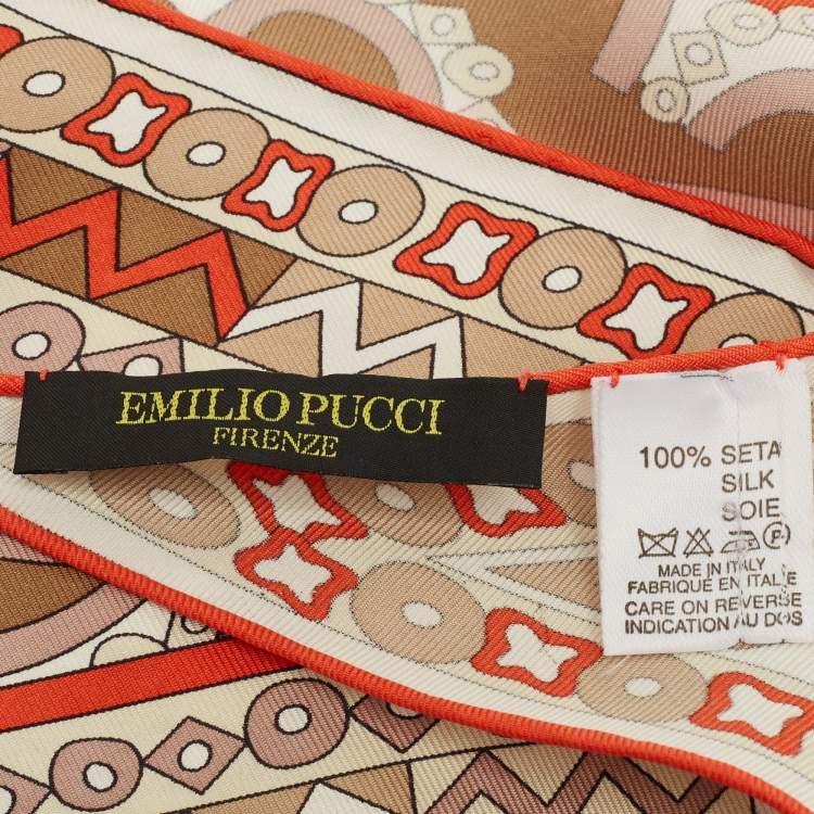 Pre Owned Emilio Pucci Orange Printed Silk Diamond Scarf