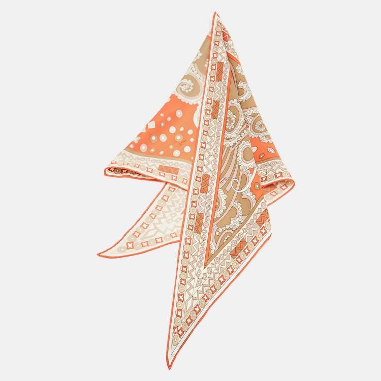 Pre Owned Emilio Pucci Orange Printed Silk Diamond Scarf