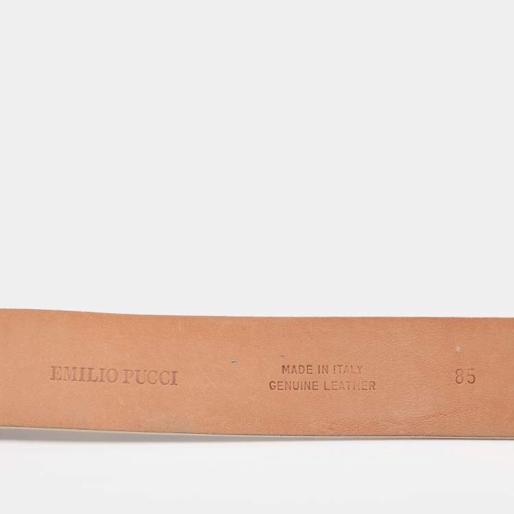 Pre Owned Emilio Green/Khaki Suede Logo Buckle Belt 85CM