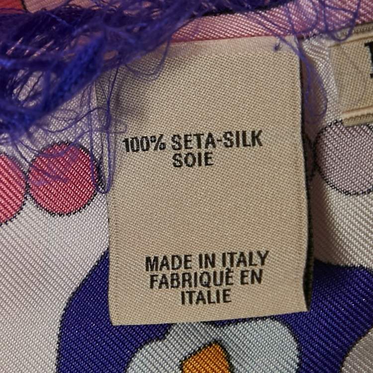 Pre Owned Emilio Pucci Blue Printed Silk Fringed Scarf