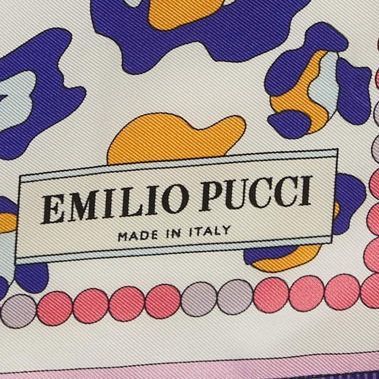 Pre Owned Emilio Pucci Blue Printed Silk Fringed Scarf