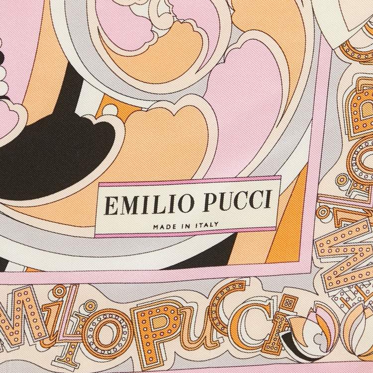 Pre Owned Emilio Pucci Orange/Pink Printed Silk Fringed Scarf