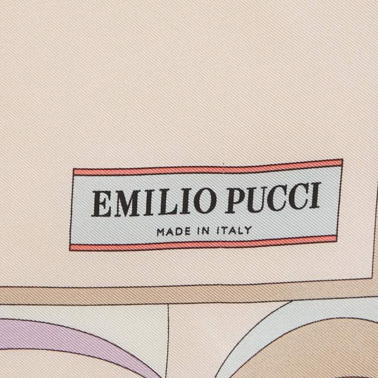 Pre Owned Emilio Pucci Orange/Blue Printed Silk Square Scarf