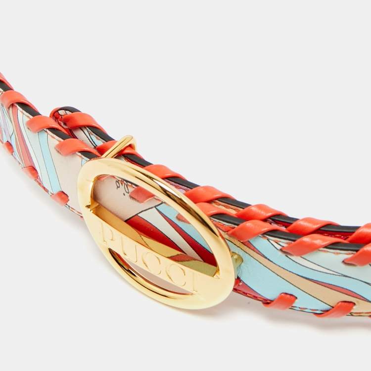 مملوكة مسبقًا Emilio Pucci Whipstitch M Round Buckle Orange Printed Leather