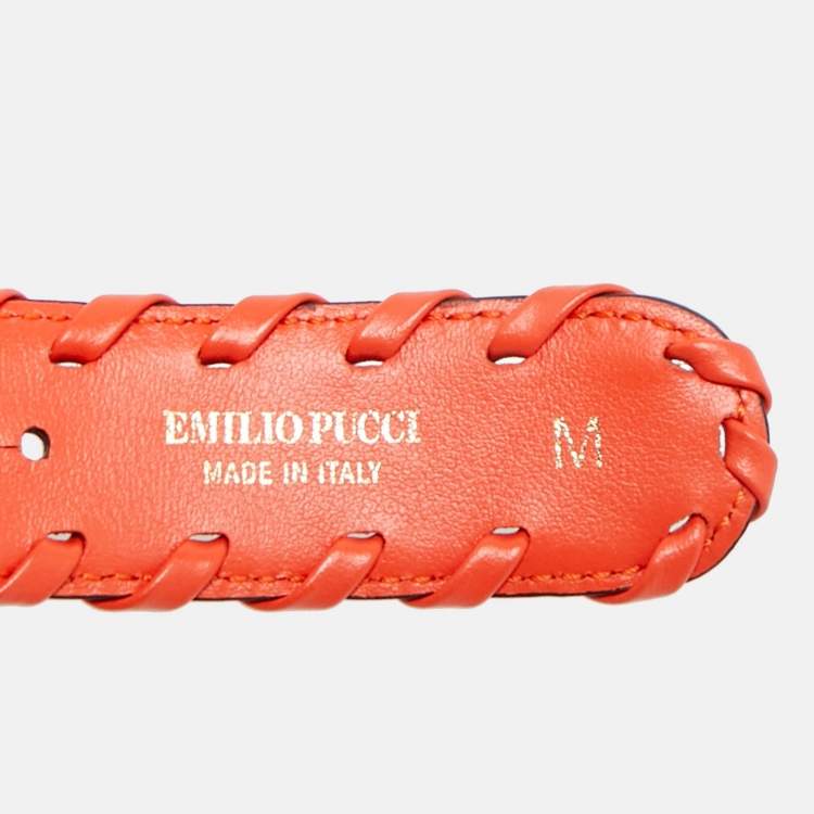 مملوكة مسبقًا Emilio Pucci Whipstitch M Round Buckle Orange Printed Leather