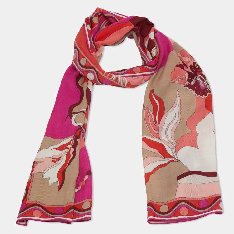 Pre Owned Emilio Pucci Multicolor Printed Wool & Silk Scarf
