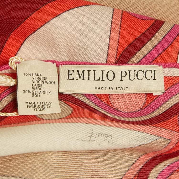 Pre Owned Emilio Pucci Multicolor Printed Wool & Silk Scarf