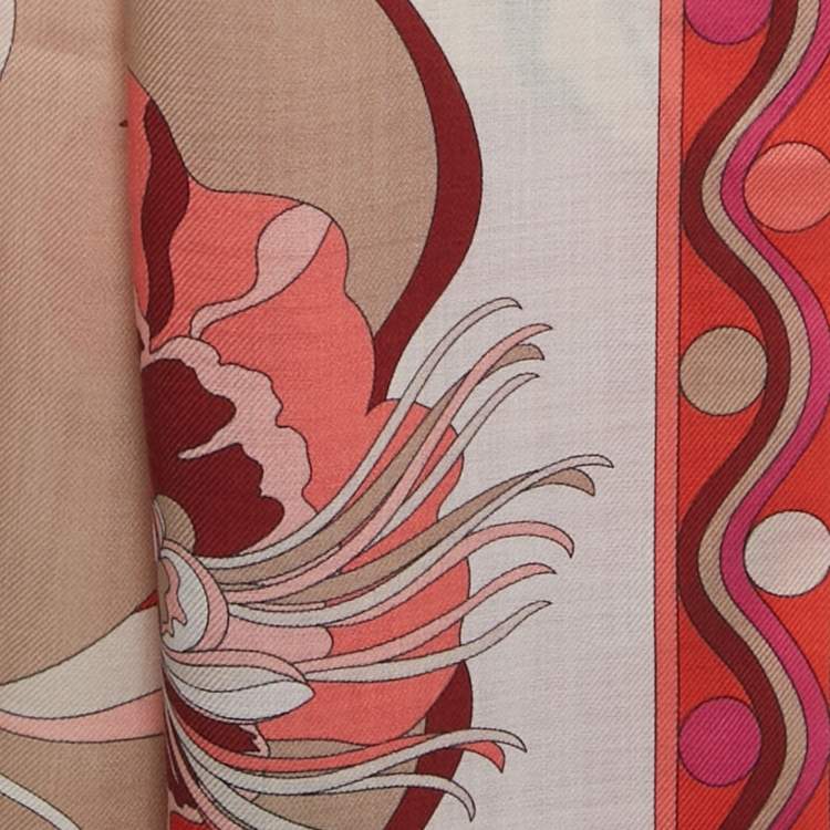 Pre Owned Emilio Pucci Multicolor Printed Wool & Silk Scarf